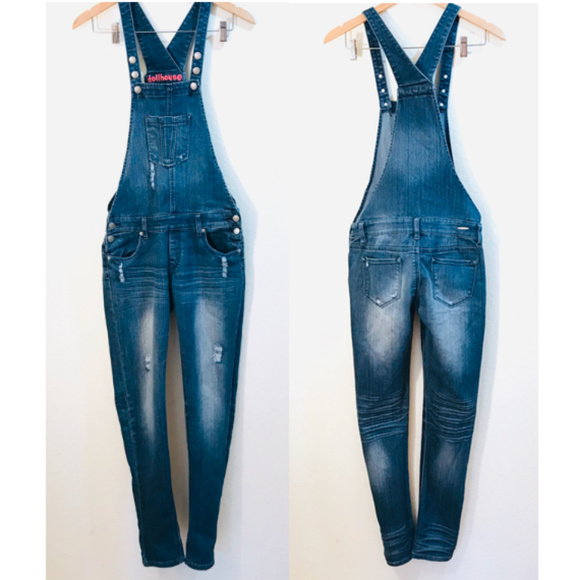 Dollhouse Denim - [Dollhouse] Distressed Skinny Leg Overalls